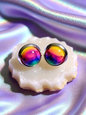 2/$25!!! Colorful Iridescent Shimmering Studs - Rainbow Peacock Color Spectrum